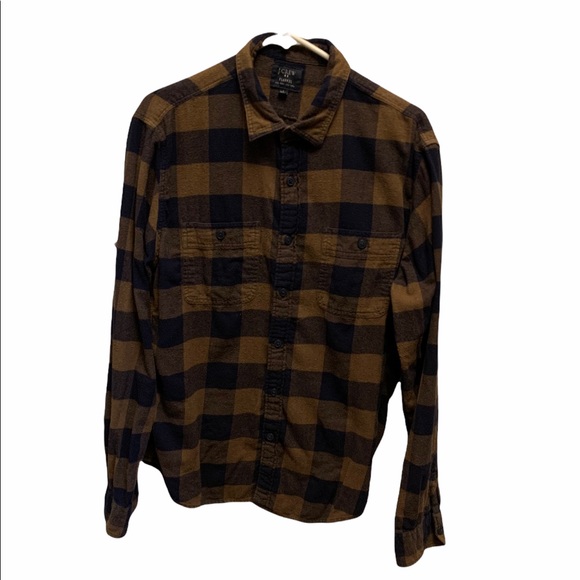 J.Crew Blue and Brown Check Men’s Flannel Large